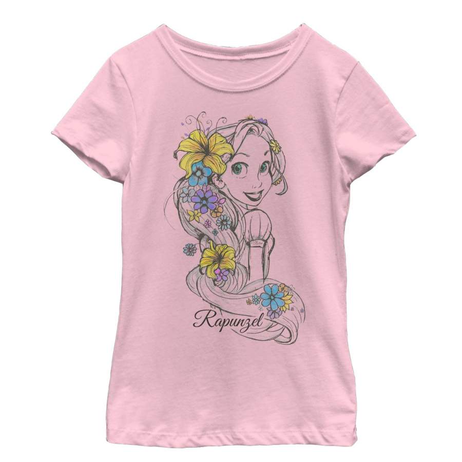 Tangled Girl’s Flower Sketch  T Shirt