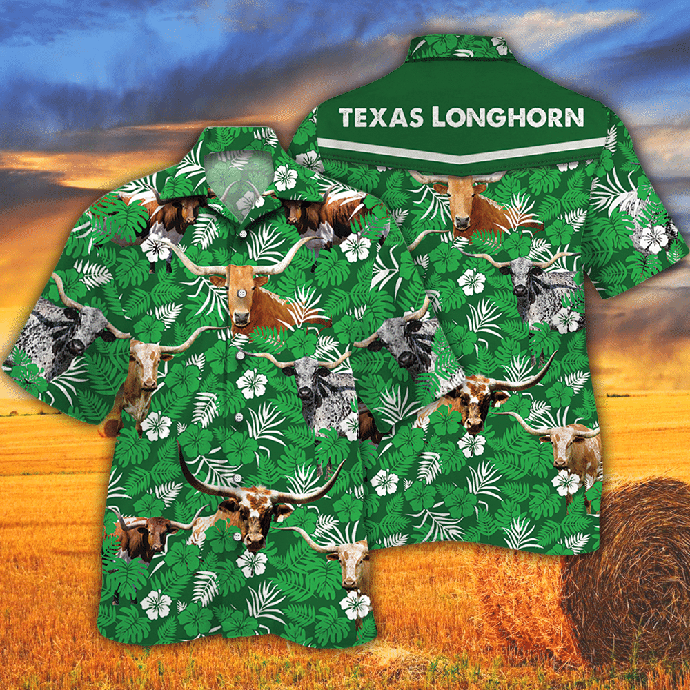 Tx Longhorn Cattle Lovers Green Floral Pattern Hawaii Cow Hawaii Shirt For Men Women Ha54922