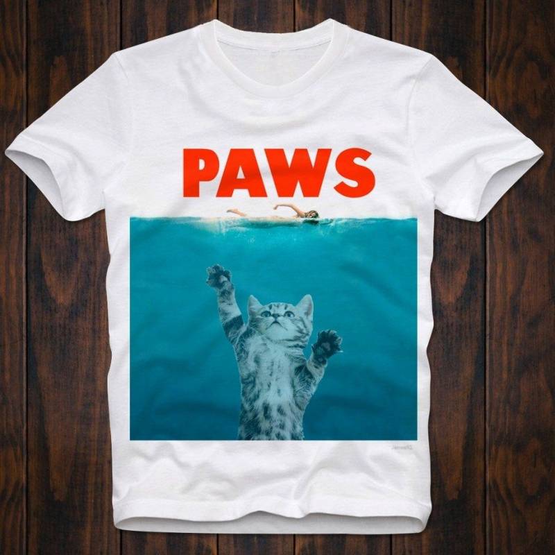 Crushtee T Shirt Paws Jaws Cat Fun Funshirt Funny Kitten Kitty Katze Weiße Hai Long Sleeve Hoodie