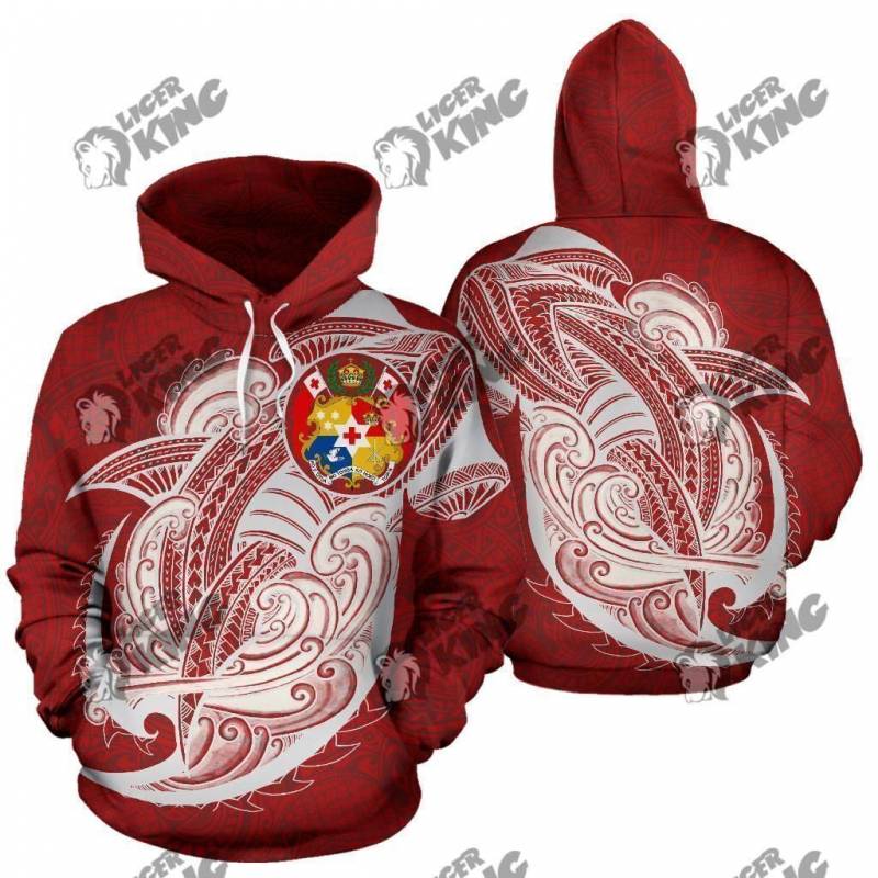 Tonga Hoodie – Polynesian Shark Pattern Red Color Hado7228S