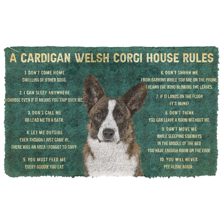 Waybackapparel House Rules Cardigan Welsh Corgi Dog 3D Doormat