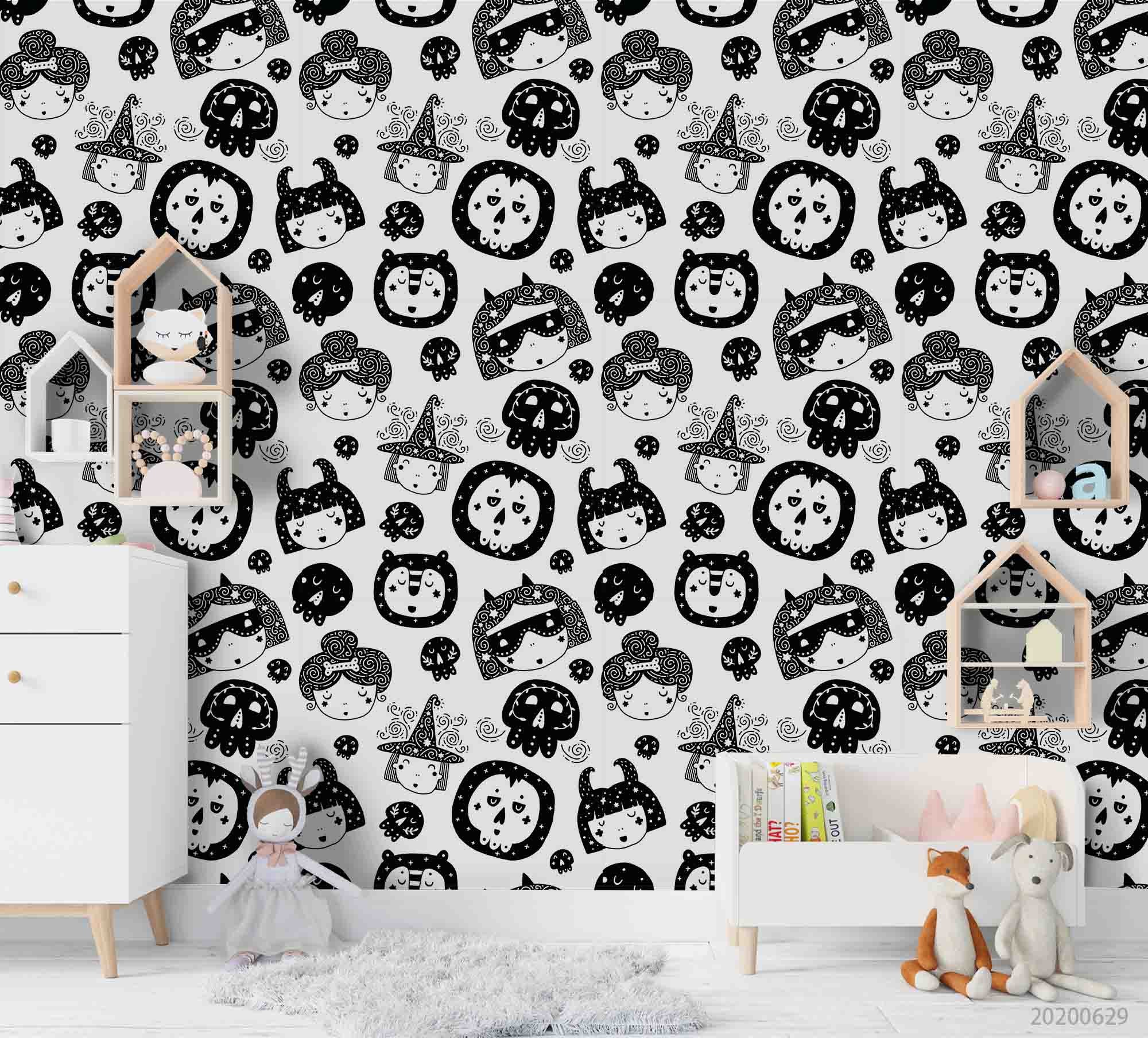 3D Cartoon Halloween Little Witch Pattern Wall Mural Wallpaper Lxl 302