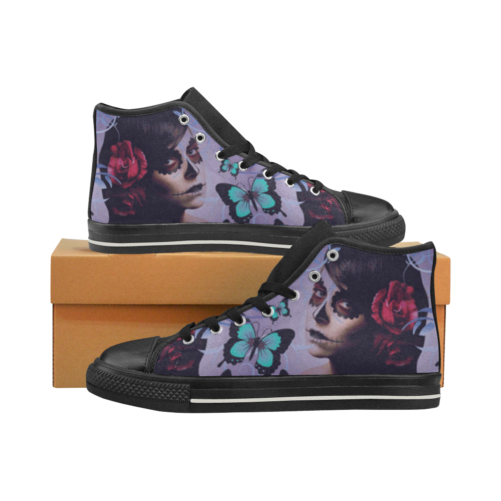 Sugar Skull Candy Black Women’s Classic High Top Canvas Shoes