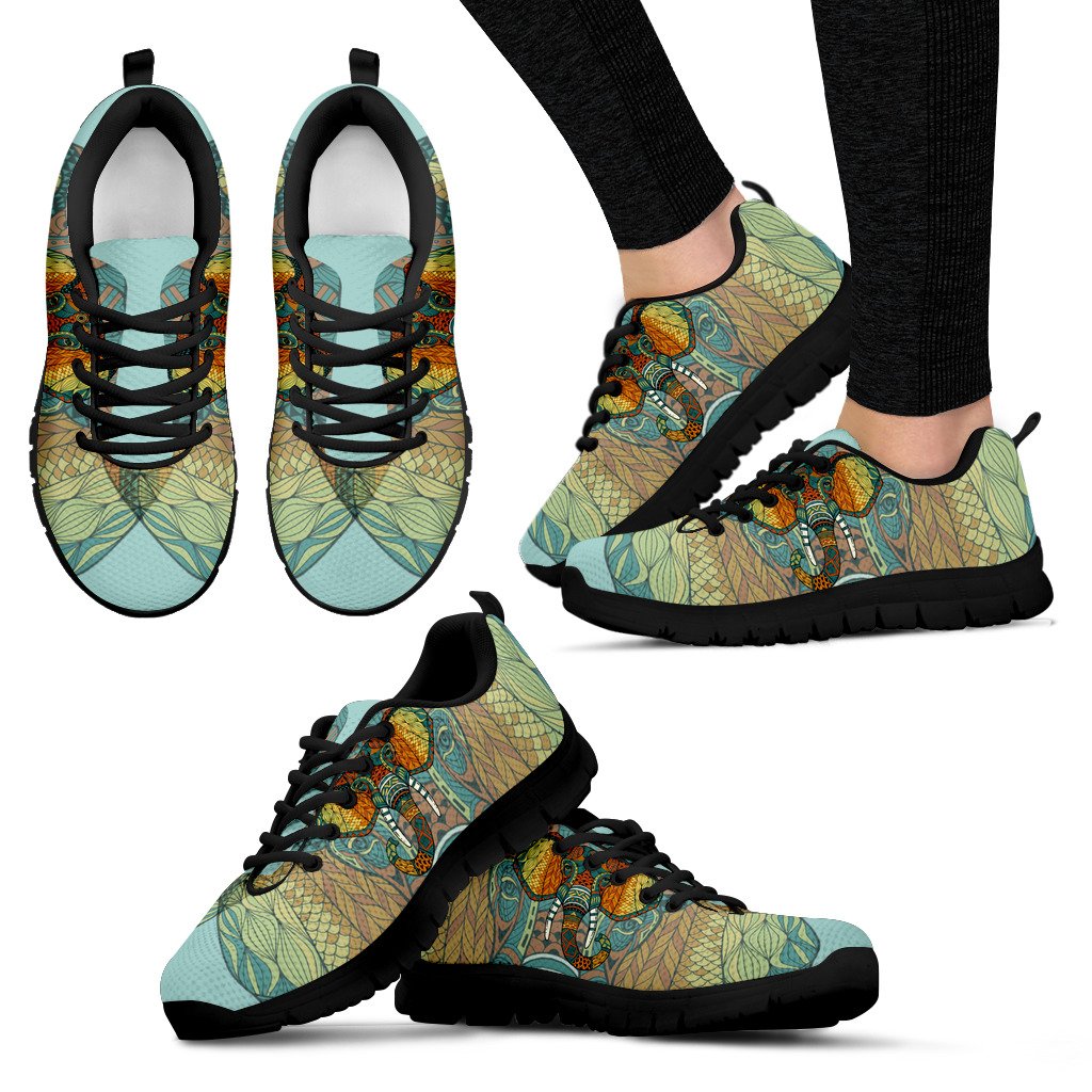 Mandala Elephant Head Sneakers Black Sole