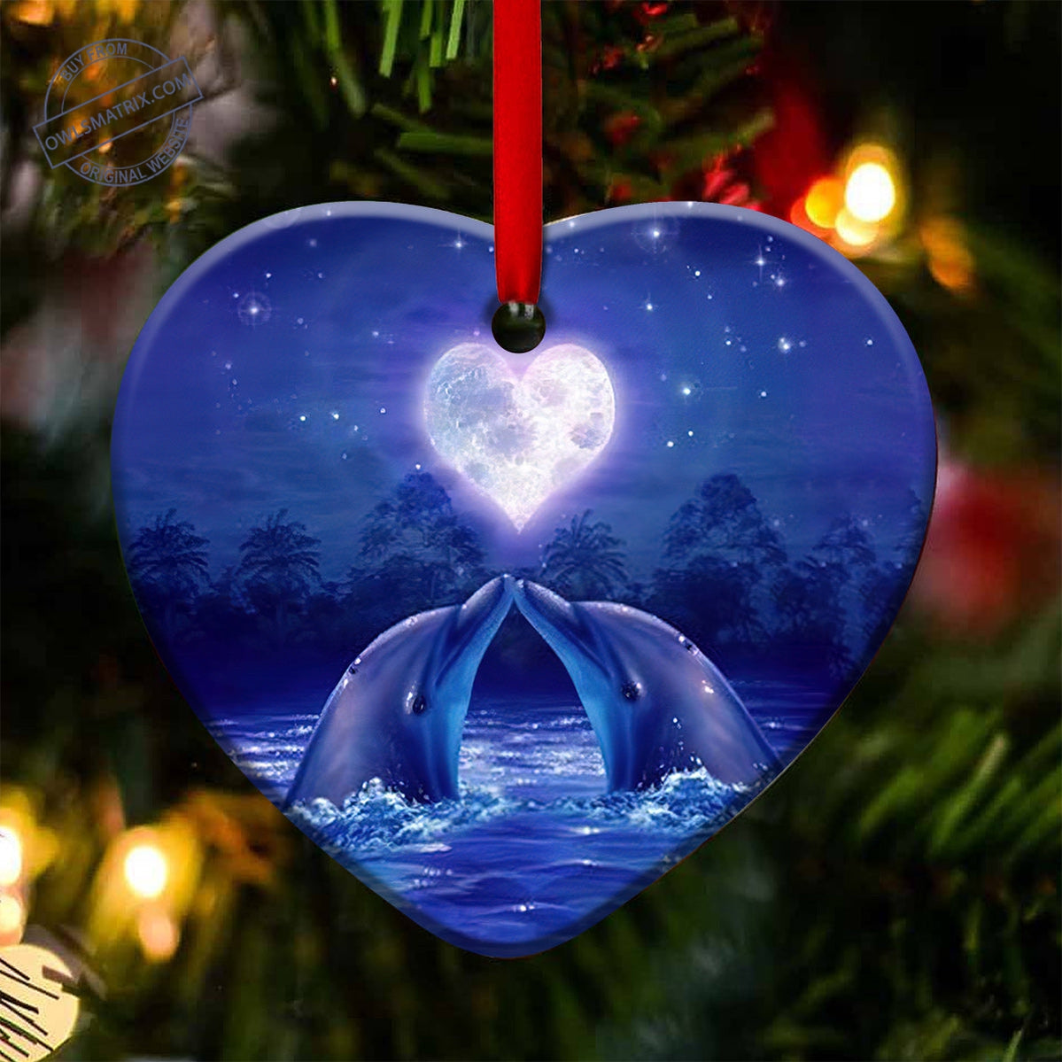 Dolphin Couple Lover Moon – Heart Ornament