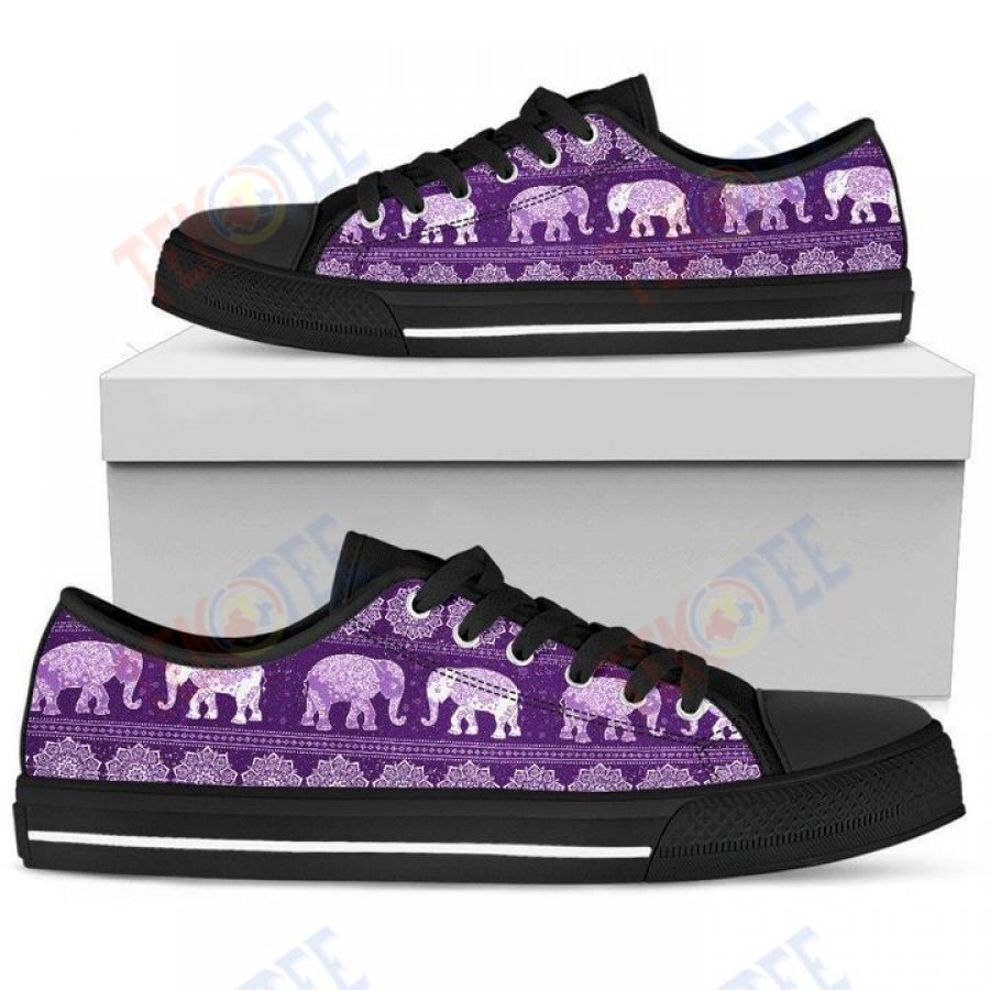 Mens Womens Elephant Mandala Flower Purple Low Top Shoes Custom Print Footwear Convers Sneakers TMT311