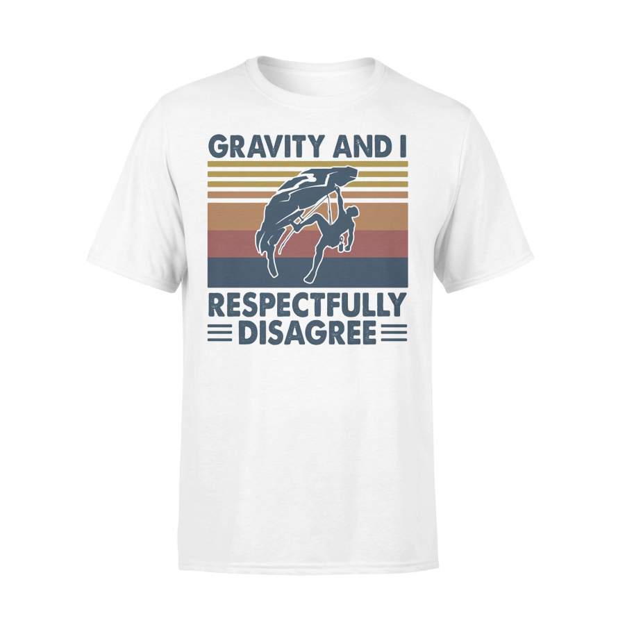 Official Gravity And I Respectfully Disagree Mountain Climbing Vintage T-shirt