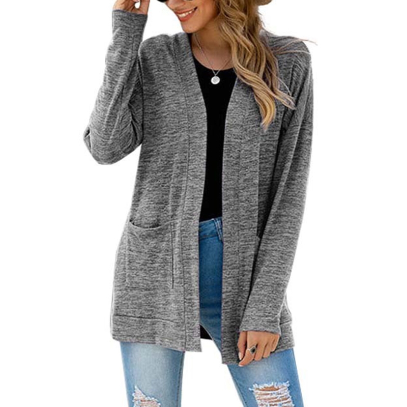 Women Long Sleeve Open Front Cardigan Solid Color Lightweight Loose Outwear Coat alx