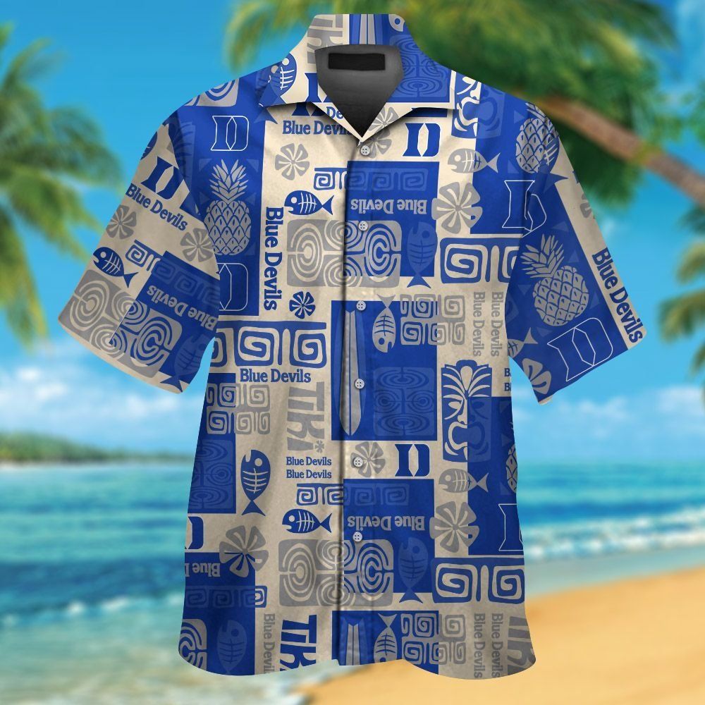 Duke Blue Devils Short Sleeve Button Up Tropical Hawaiian Shirt Ver05