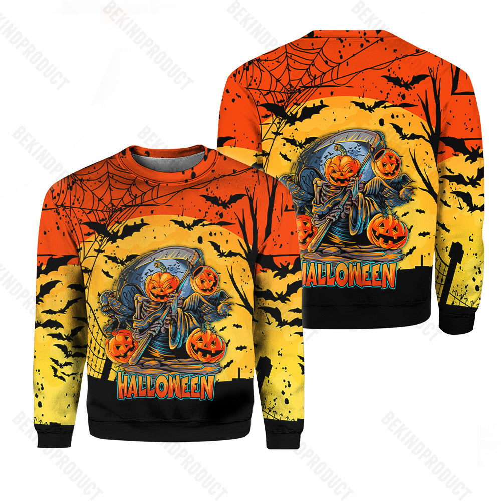 Happy Halloween Orange Crewneck Sweatshirt All Over Print Sweatshirt For Women Sweatshirt For Men Swn1089