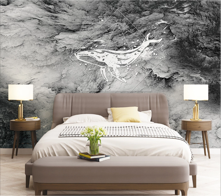 3D Gray Geometric Shark Wall Mural Wallpaper 2378