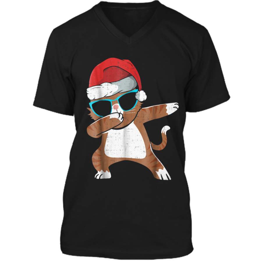 christmas  funny cute dabbing kitten cat gift Mens Printed V-Neck T