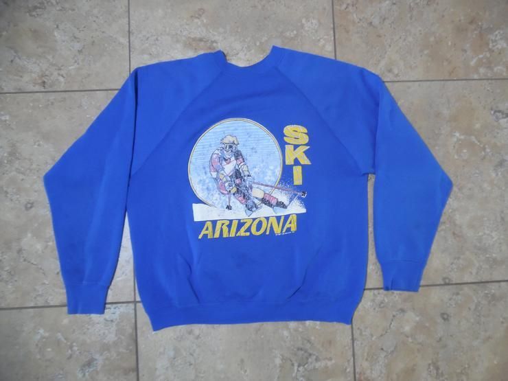 Vtg Ski Arizona Pull Bleu Destination Souvenir Pull Usa Fait Grand Shirt