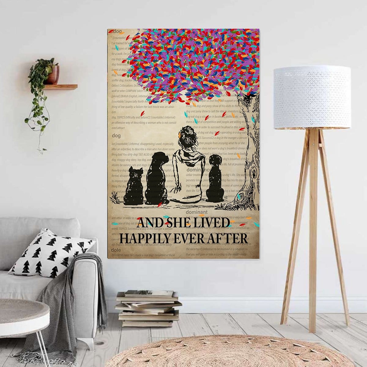 Canvas Prints Girl With Pets And She Lived Happily Ever After Minimalist Wall Art