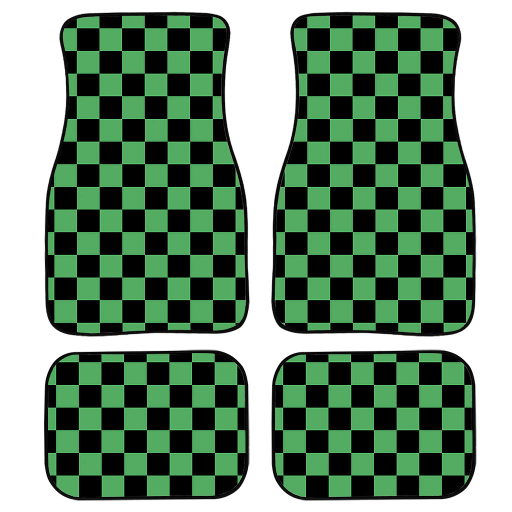 Green And Black Checkered Pattern Print Front And Back Car Floor Mats, Front Car Mat