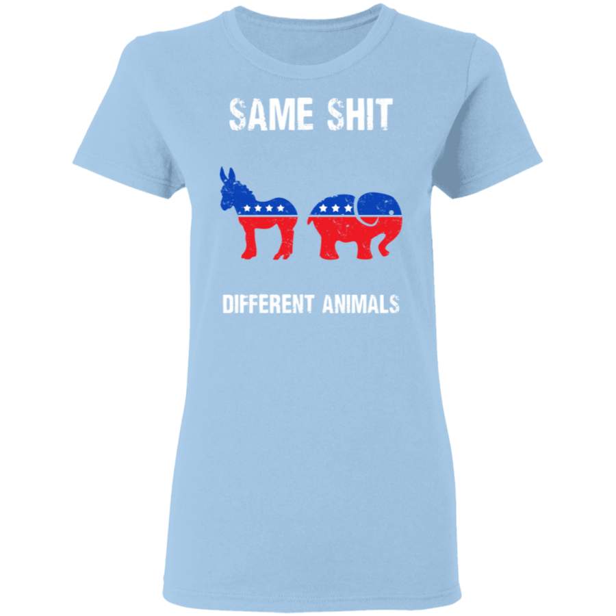 Same Shit Different Animals Donkey Elephant American Flag Ladies Shirt