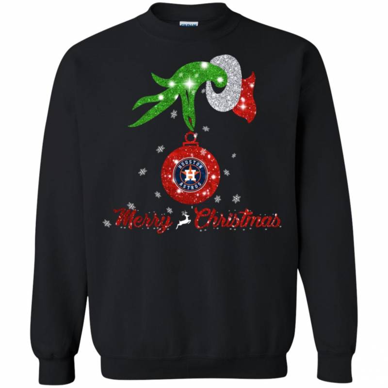 Grinch Hand Ornament Houston Astros Glitter Christmas Shirts