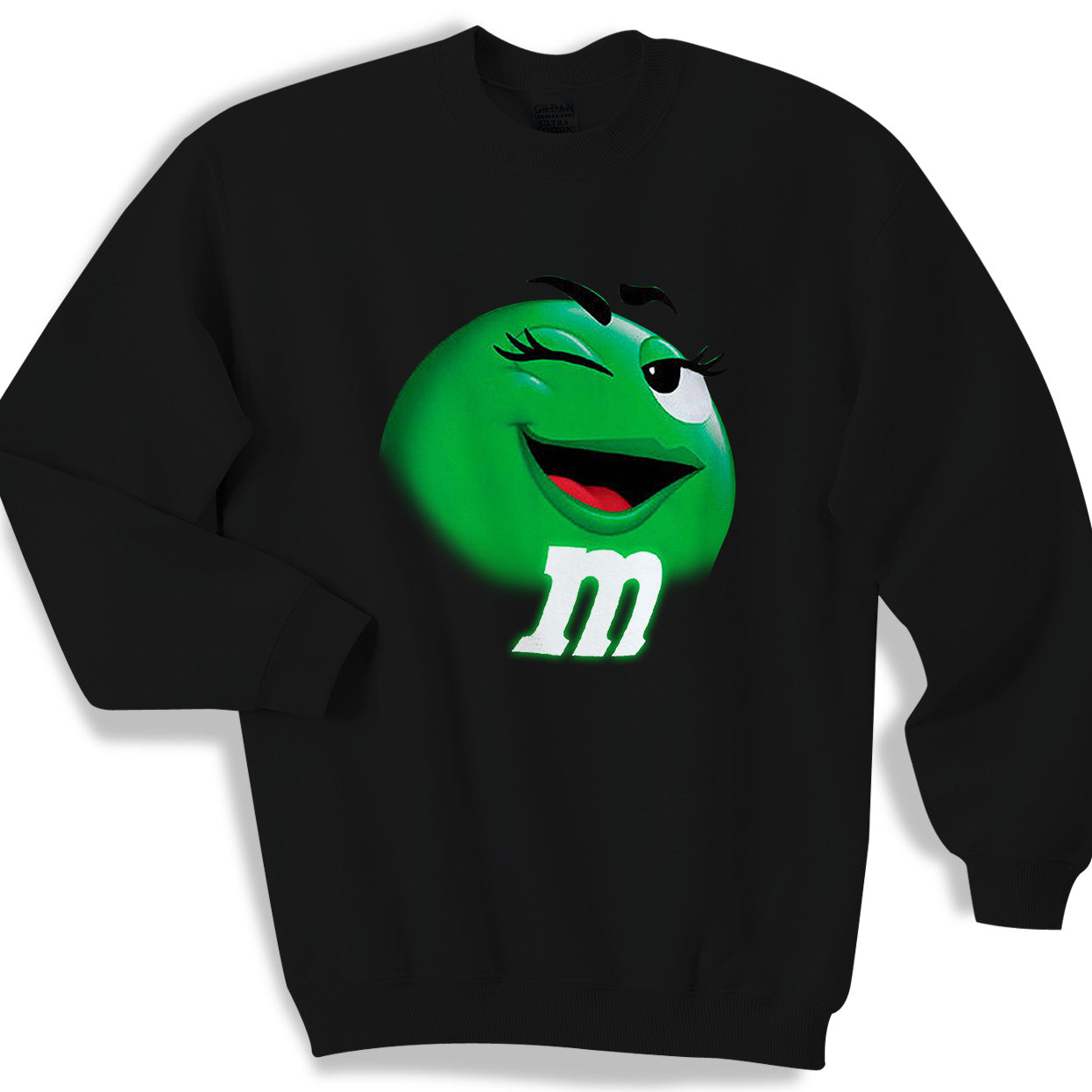 M N M Face Chocolate Candy Green Sweater Sweatshirt