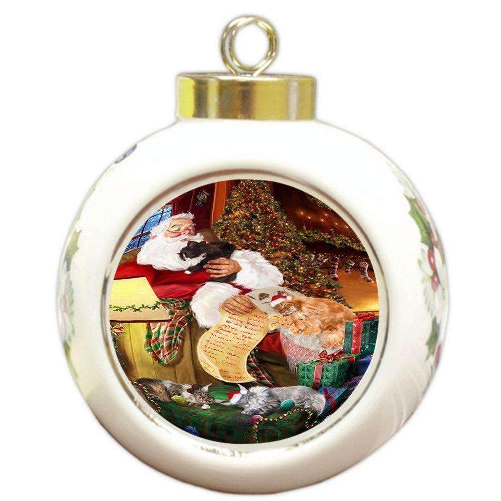 Maine Coon Cats And Kittens Sleeping With Santa Round Ball Christmas Ornament D463