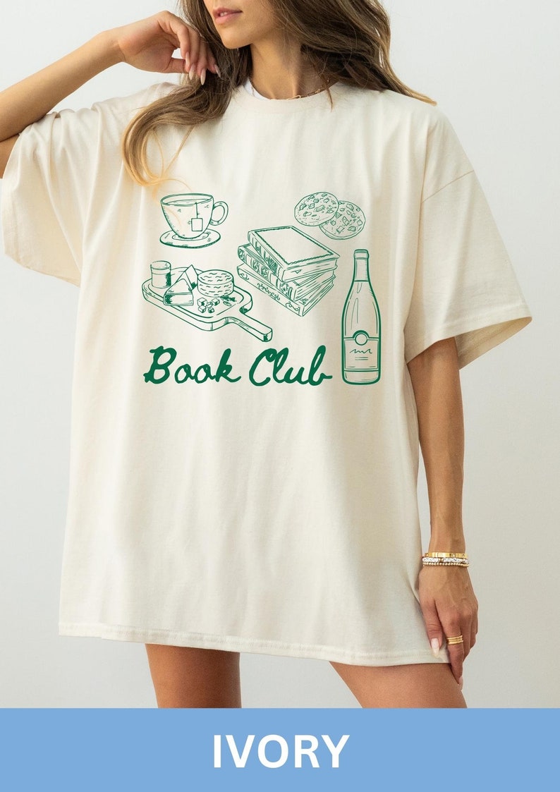 Book Club T-Shirt with Wine & Cheese Design – 100% Cotton