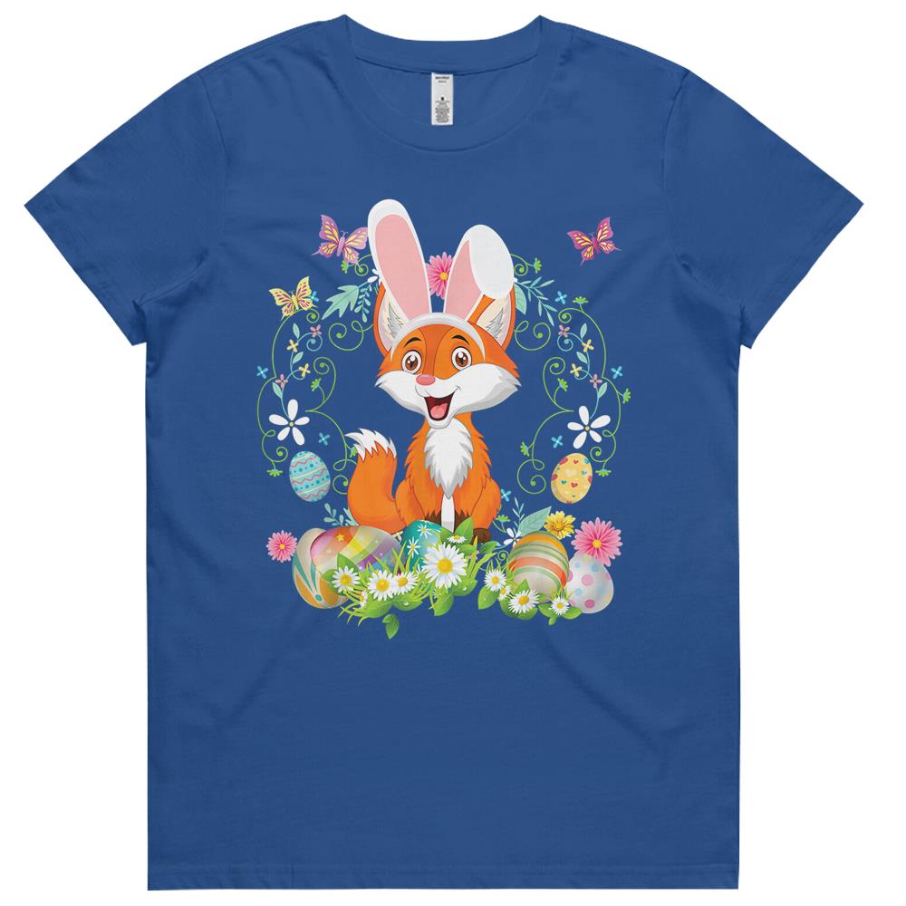 Bunny Fox Happy Easter Day Lover Egg Hunt Lovely Cute Womens Tshirts