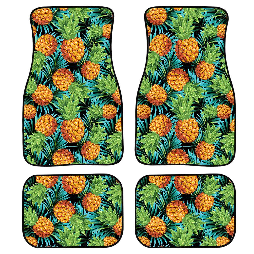 Exotic Tropical Pineapple Pattern Print Front And Back Car Floor Mats, Front Car Mat