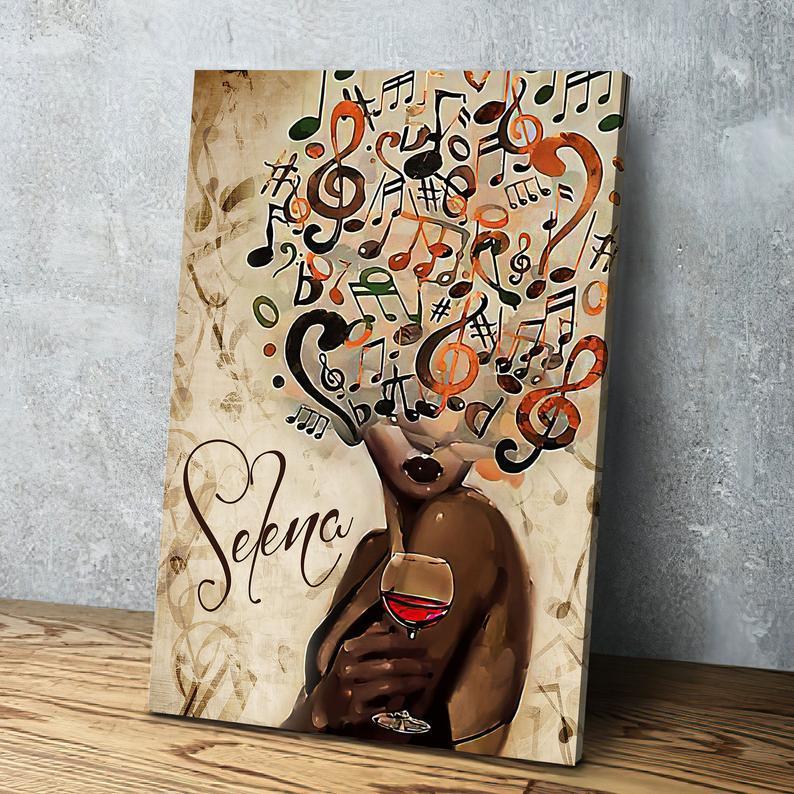 Personalized Black Queen Poster Art, Wine And Music Art, Black Vintage Art Print