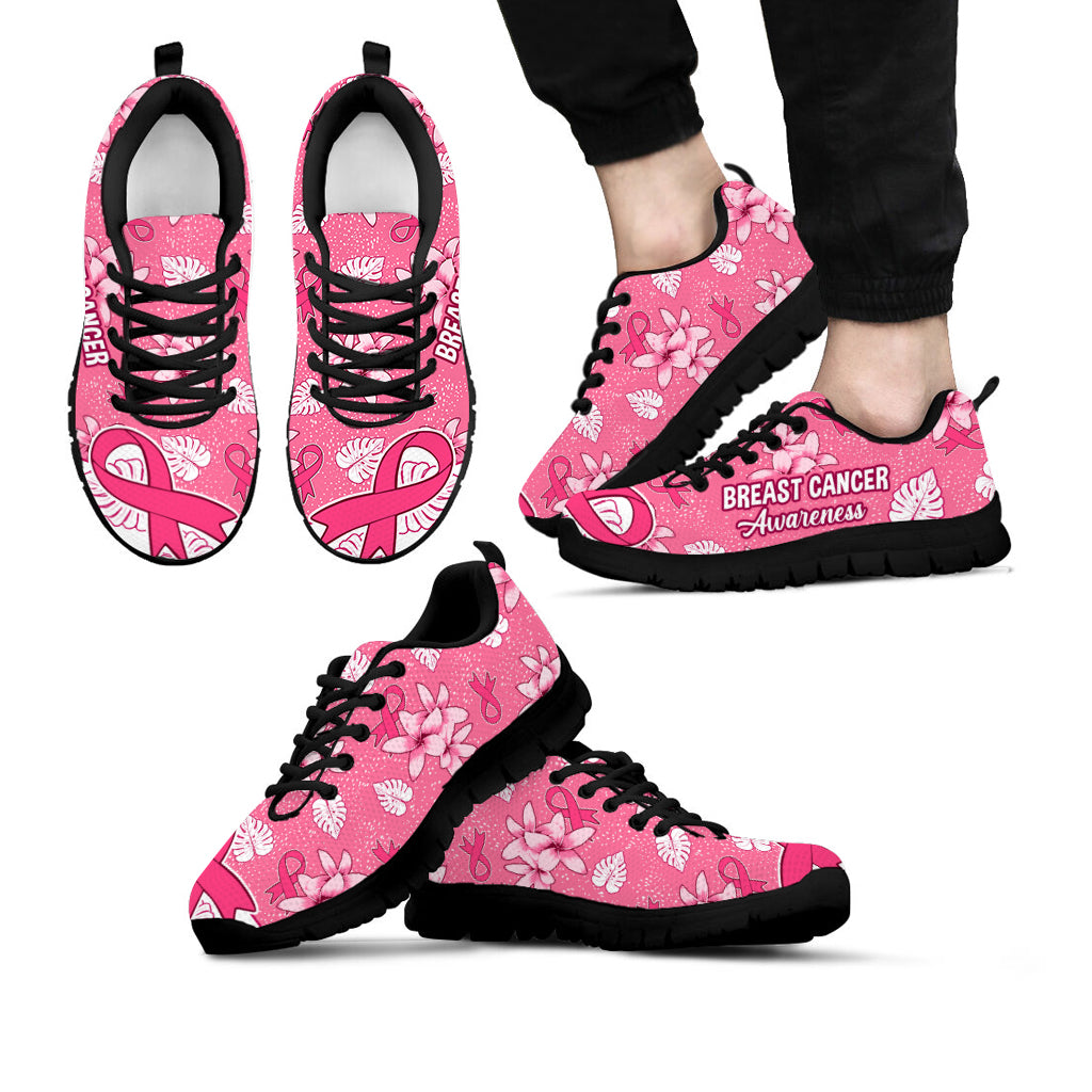 Breast Cancer Awareness Shoes Flowers Pattern Sneaker Walking Shoes – Best Shoes For Men And Women