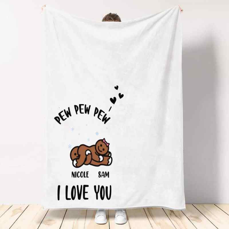 Pew Pew Pew I Love You, Personalized Custom Naughty Couple Blanket, Gift For Couple