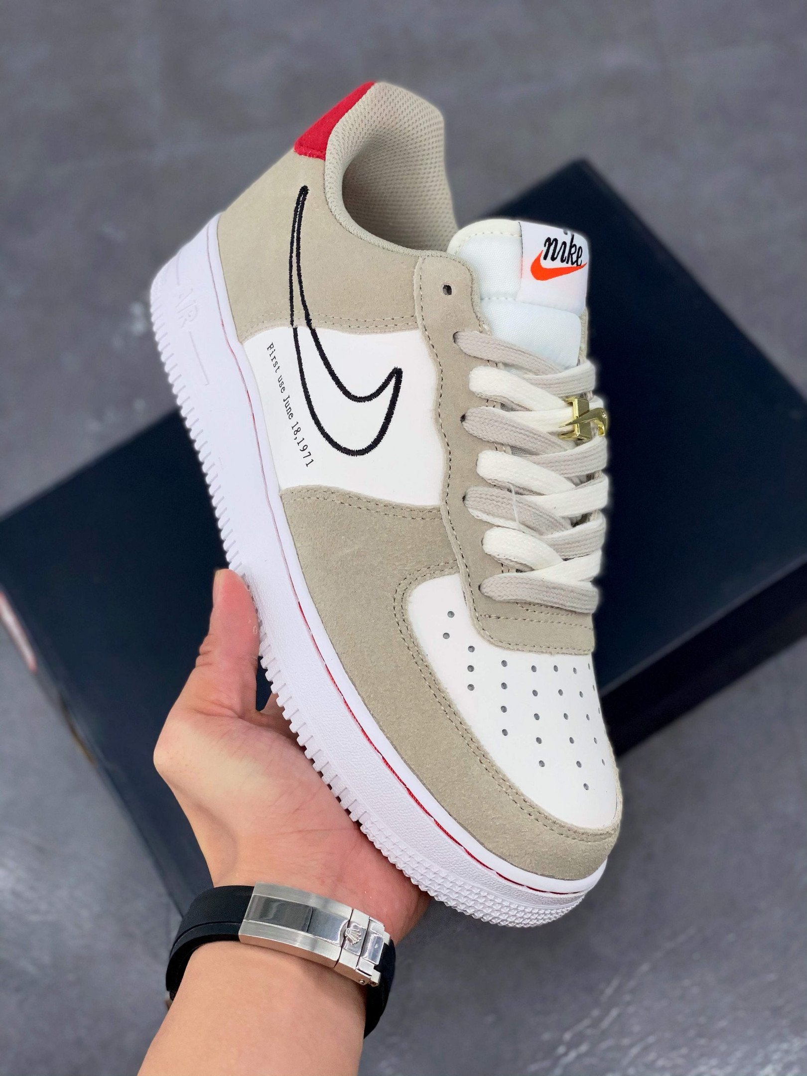 Nike Air Force 1 Low First Use Light StoneBlack-Sail-University Red 5340443