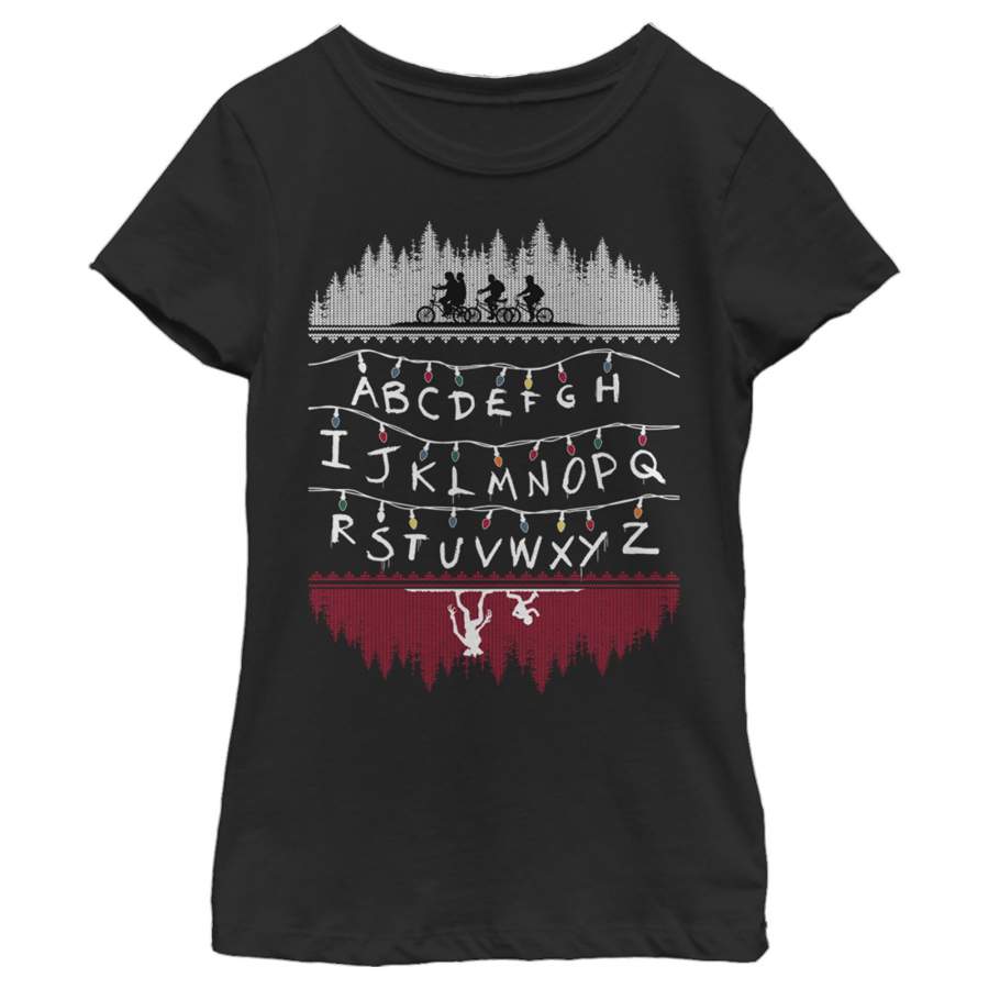 Stranger Things Girl’s Christmas Light Message  T Shirt