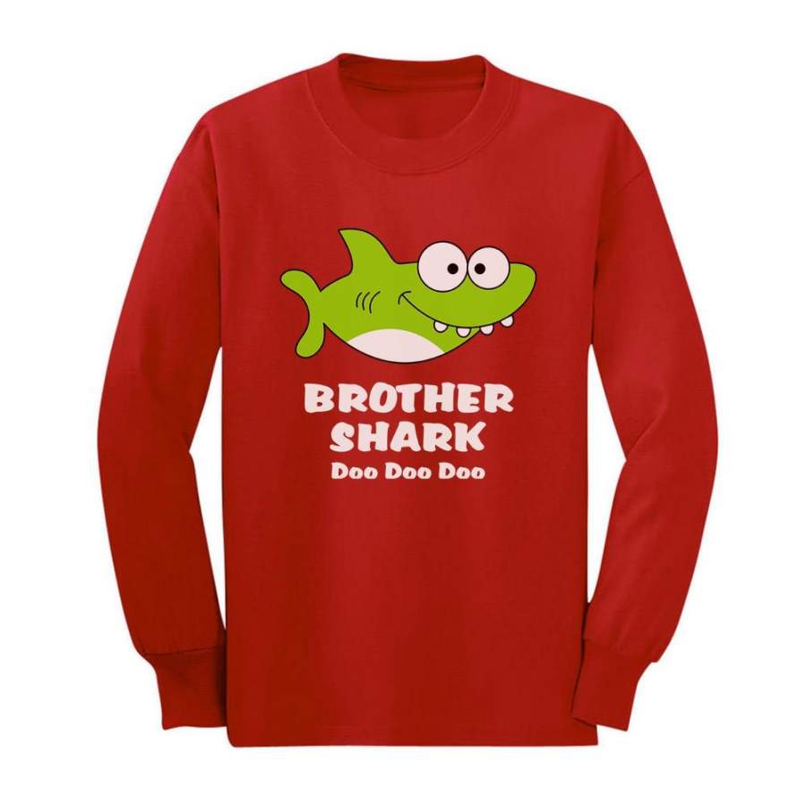 Brother Shark Doo Doo Gift For Big Brother Youth Kids Long Sleeve T-Shirt