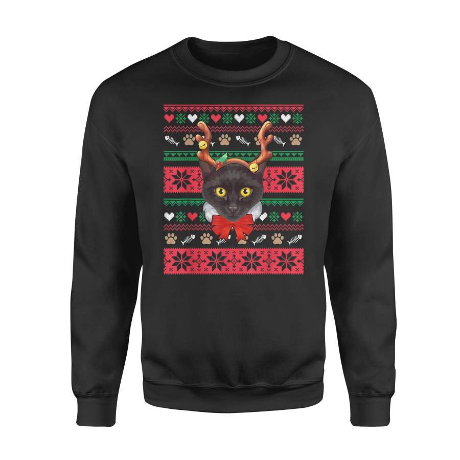 Black Cat Reindeer Ugly Christmas Sweater Christmas Pajamas T Shirt – Standard Fleece Sweatshirt