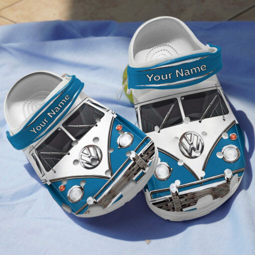 Vw Campervan In Blue Custom Name Clogs Clogband Clog Comfortable Water Shoes