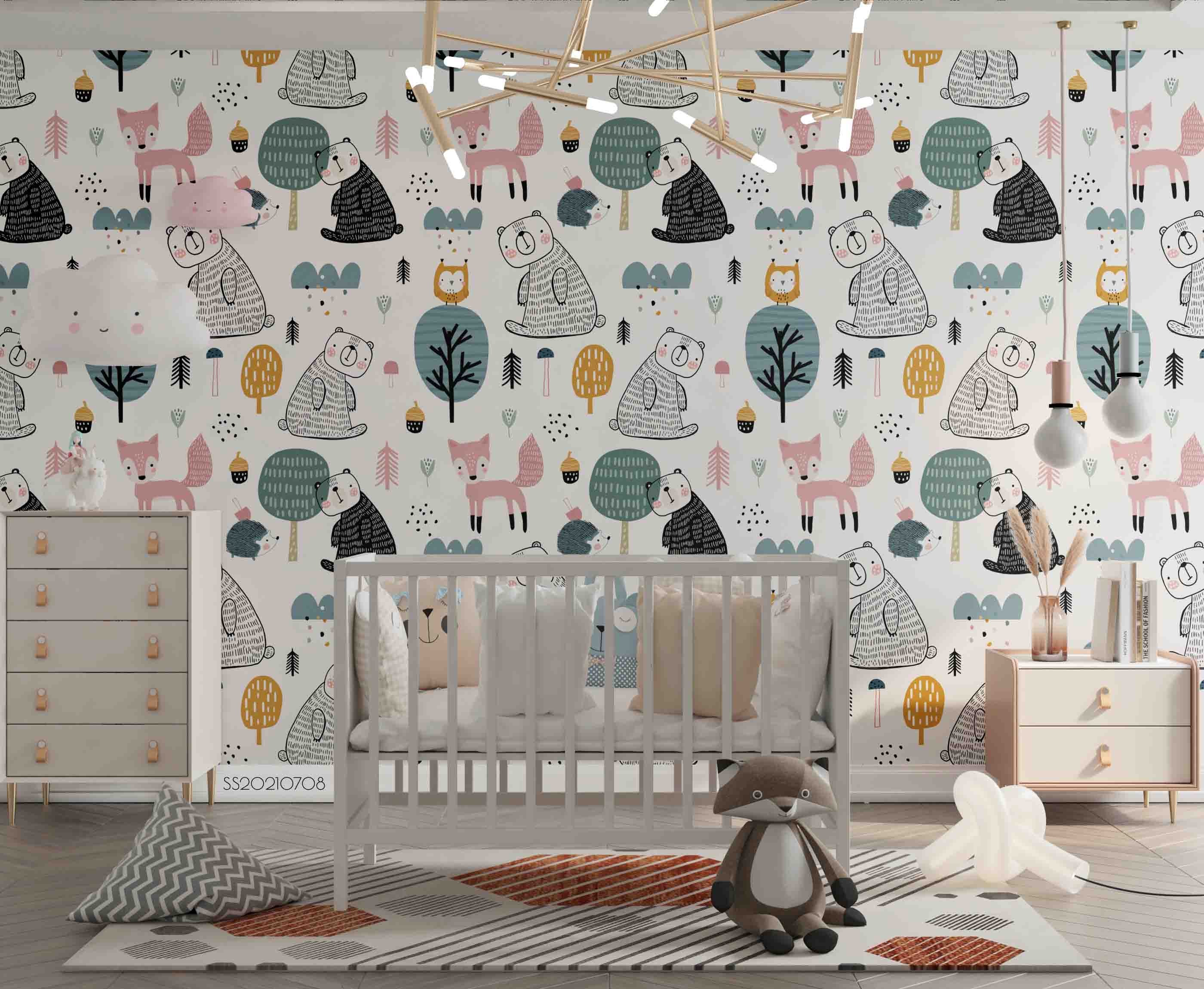 3D Cartoon Forest Animal Bear Fox Wall Mural Wallpaper Lqh 70