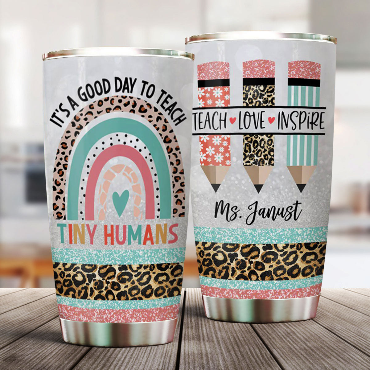 Personalized Travel Tumbler Teacher 20Oz Cup Custom Name It’S A Good Day To Teach Leopard Rainbow Back To School Gifts