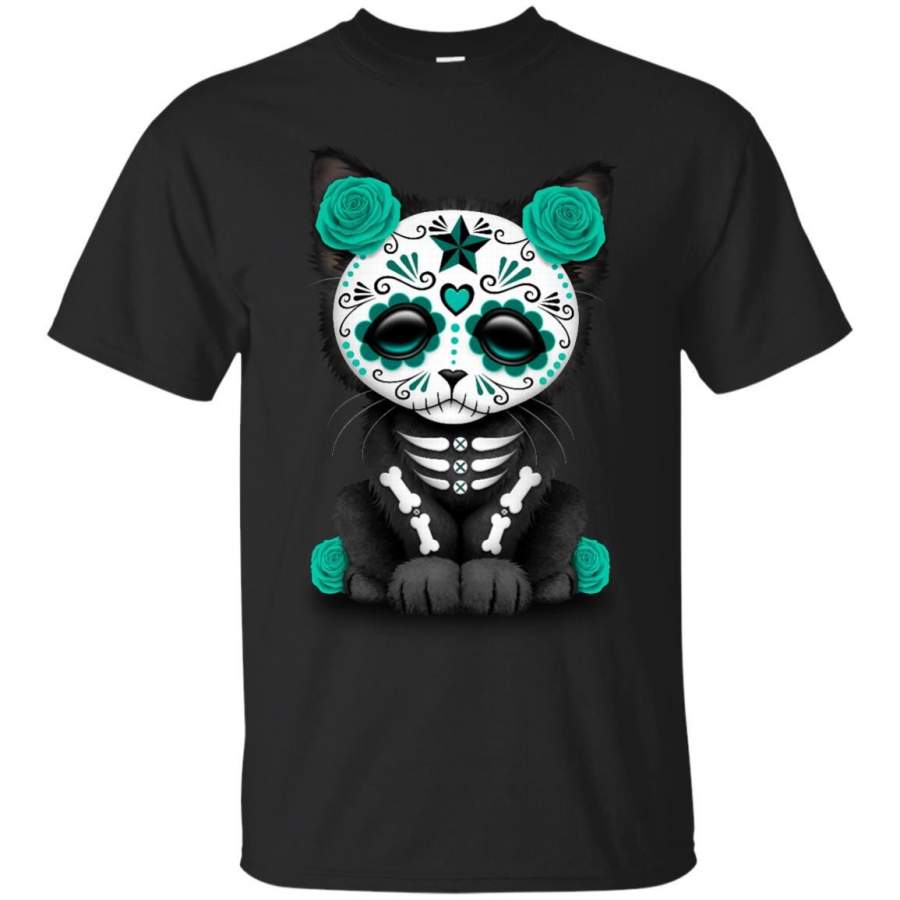 DAY OF THE DEAD – Cute Teal Blue Day of the Dead Kitten Cat T Shirt & Hoodie