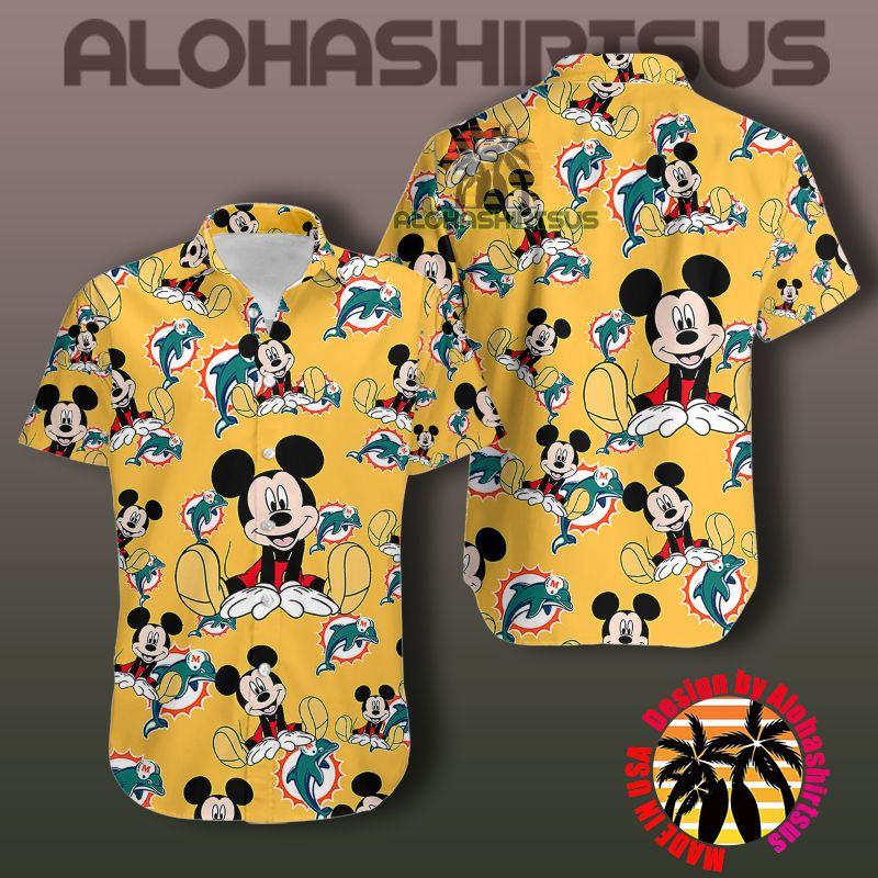 Mickey Mouse Smile Miami Dolphins Nfl Dasy Mens Funny Hawaiian Shirts