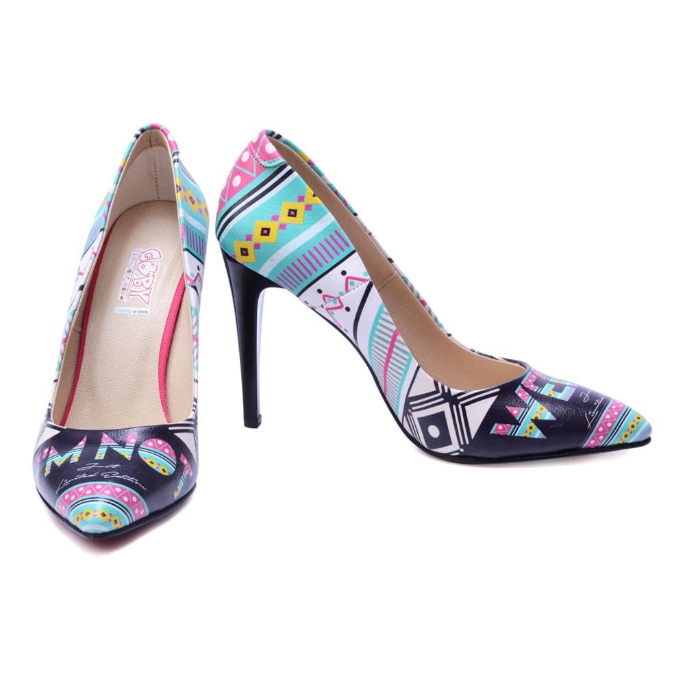 Blue Pattern Heel Shoes Stl4407