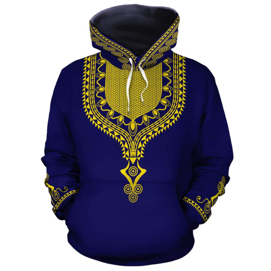 Dashiki Blue Gold Fleece All-Over Hoodie