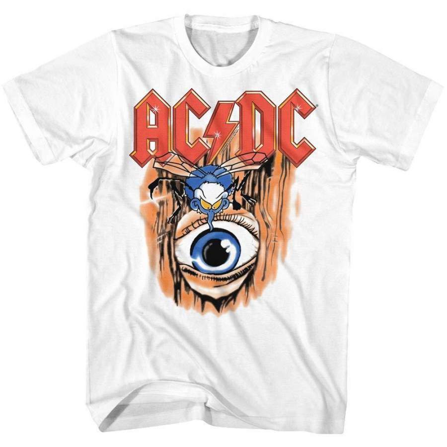 ACDC Heavy Metal Rock Band Vintage Fly On Eye White Adult T-Shirt Tee