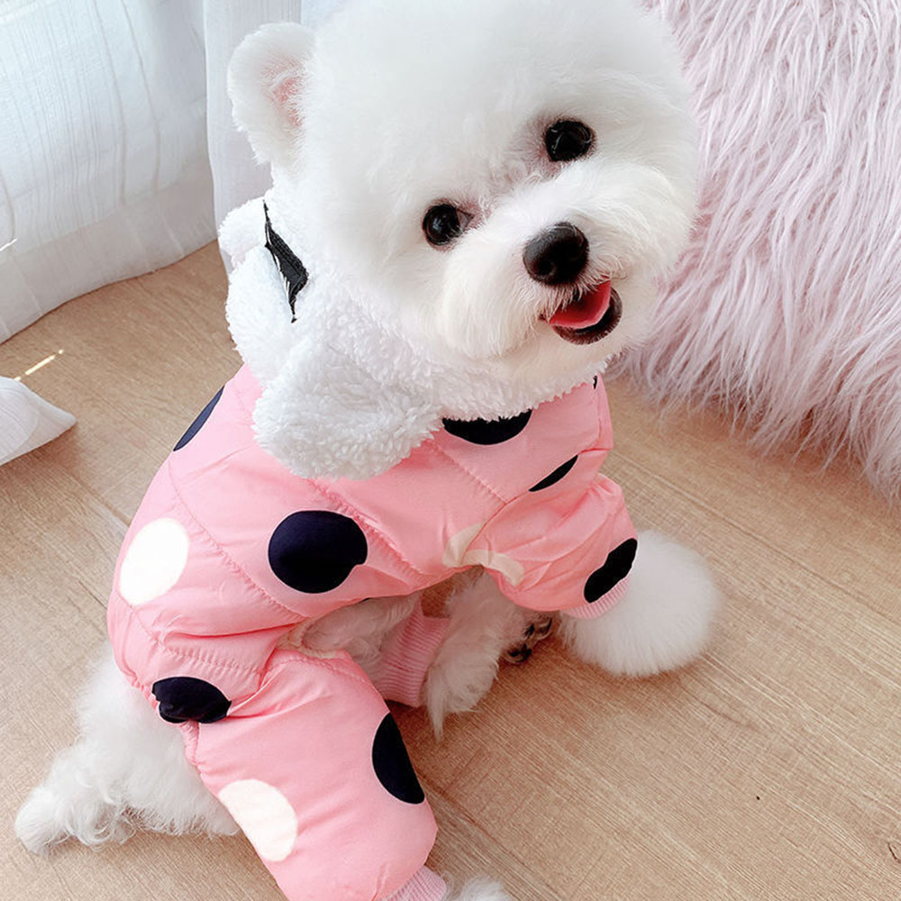 Dog Cotton-Padded Jacket Clothes Puppy Hoodie Coat with Polka Dot Winter Warm Dog Puppy Clothing for Small Pet Costume Jumpsuit alx