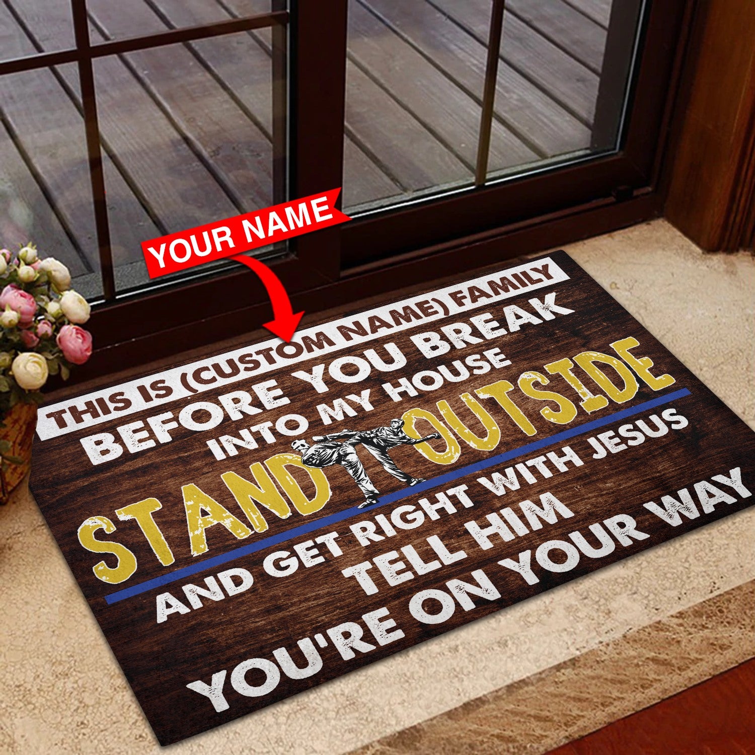 Welcome Rug, Custom Family Door Mat, Tell Jesus Taekwondo Personalized Doormat, Housewarming Gift