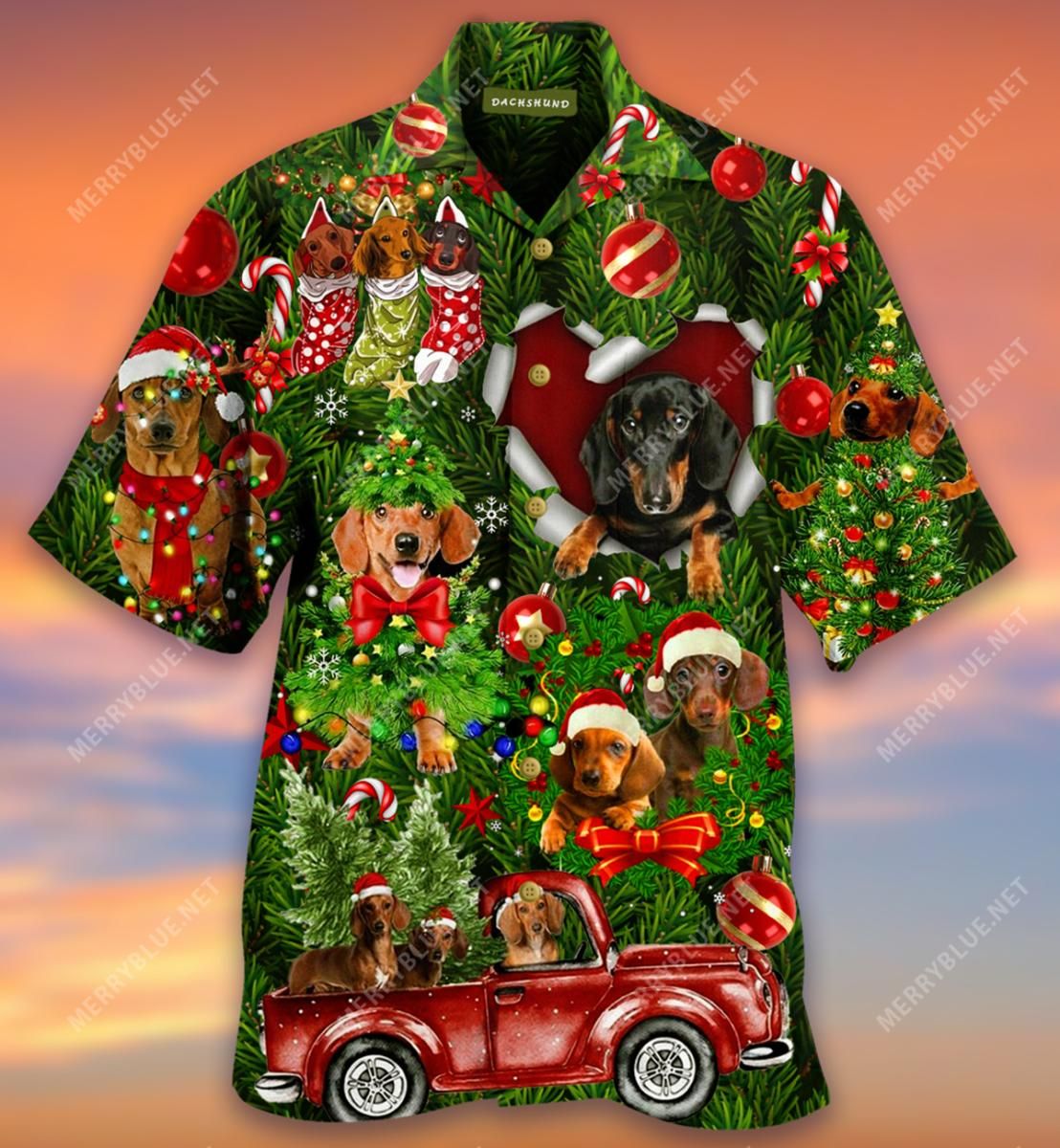 We Woof You A Merry Christmas Dachshund Aloha Hawaiian Shirt Colorful Short Sleeve Summer Beach Casual Shirt For Men And Women