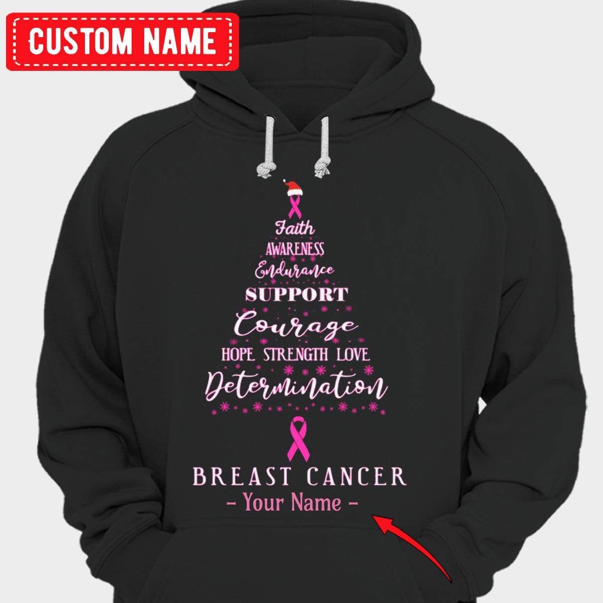 Faith Hope Love Support Courage Christmas Tree Breast Cancer Shirts