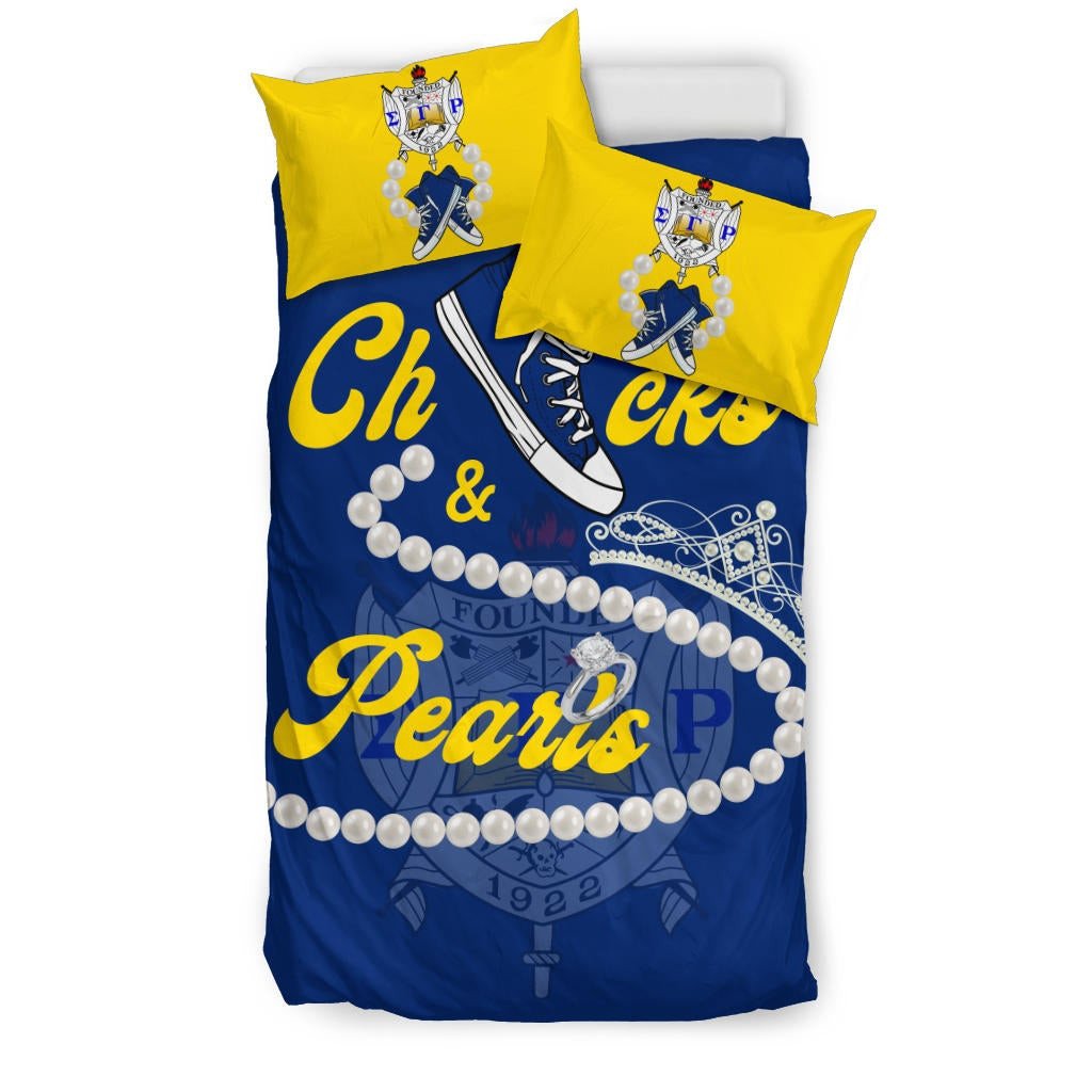 Sorority Bedding Set – Sigma Gamma Rho Chucks And Pearls Duvet Cover & Pillow Cases K.H Pearls