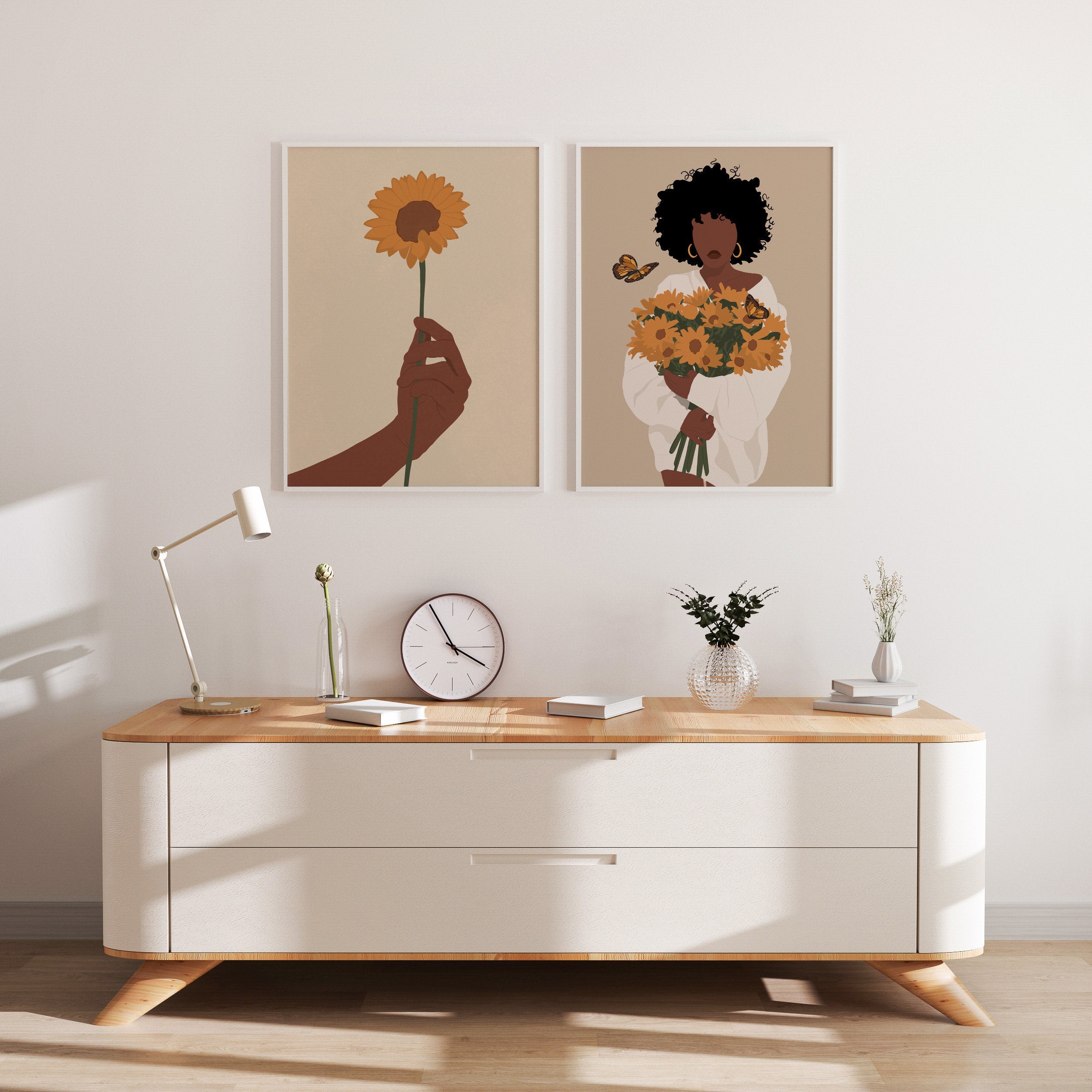 Set Of 2 Posters | Black Woman Art, Black Art, Flower Girl, Flower Black Girl Art Print, Art, Flower Art, Black Girl Print