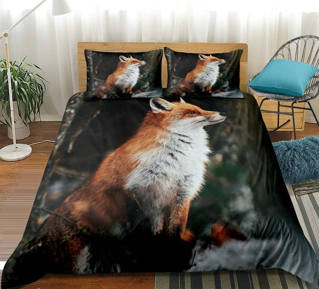 Nice Fox 3D Print Wild Animals Duvet Cover Set, Microfiber Fabric Bedding