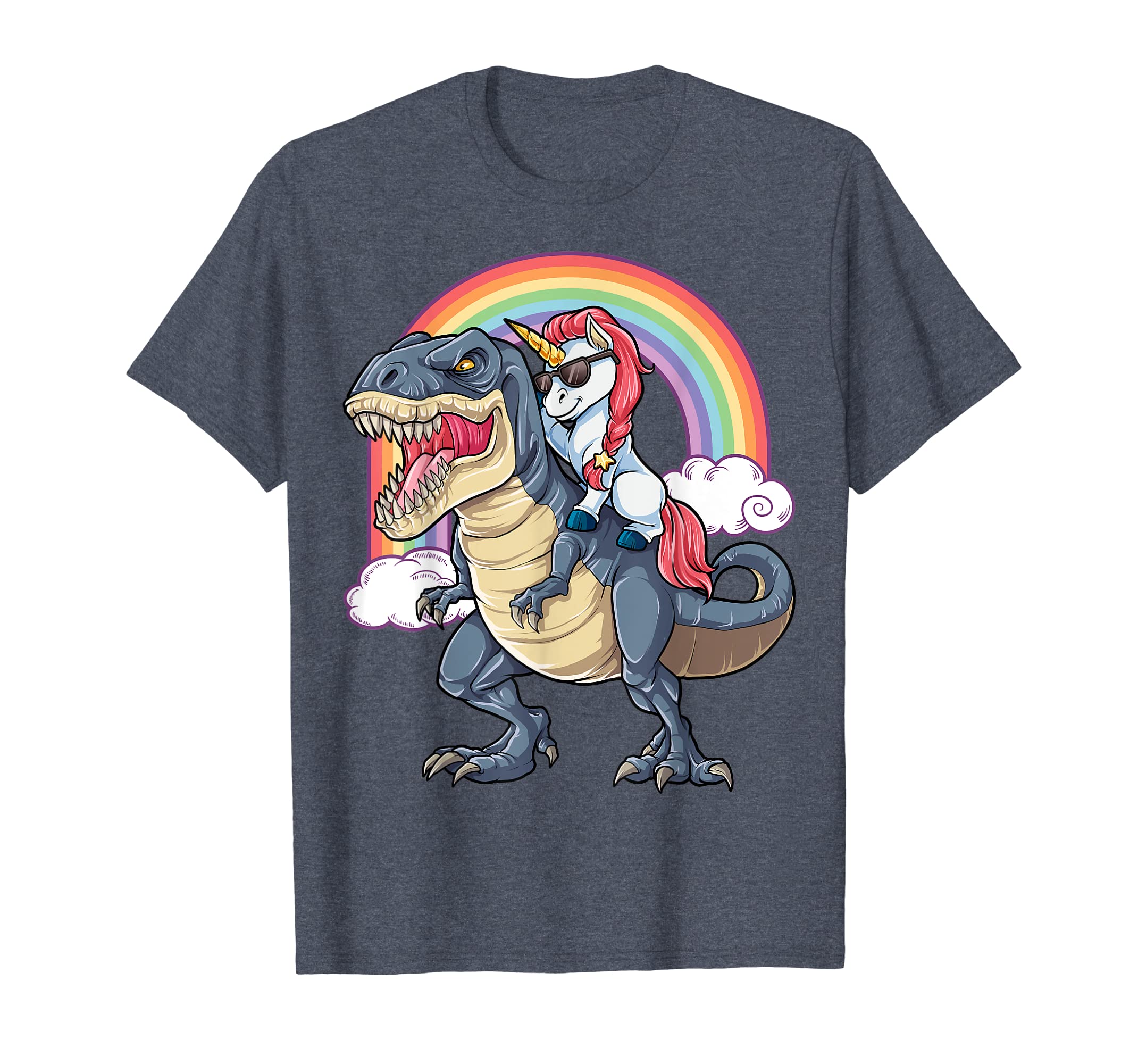 Unicorn Riding Dinosaur T Rex Shirt Boys Girls Kids Rainbow Long Sleeve,Hoodie