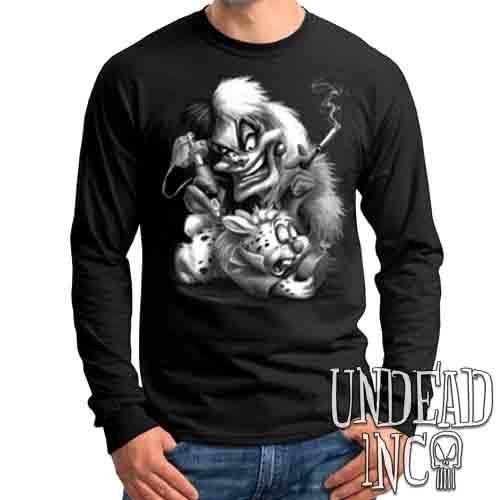 Villains Cruella De Vil Tattooing White Rabbit Black & Grey – Mens Long Sleeve Tee